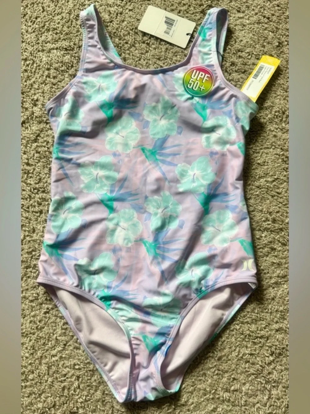 NWT Hurley Girls Pink Floral Twist Back One-Piece Swimsuit Size L